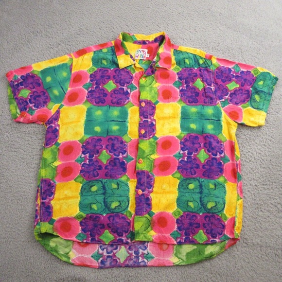 Vintage‎ Jams World Mens Hawaiian Shirt size XL Floral Patchwork Tropical - Picture 1 of 8
